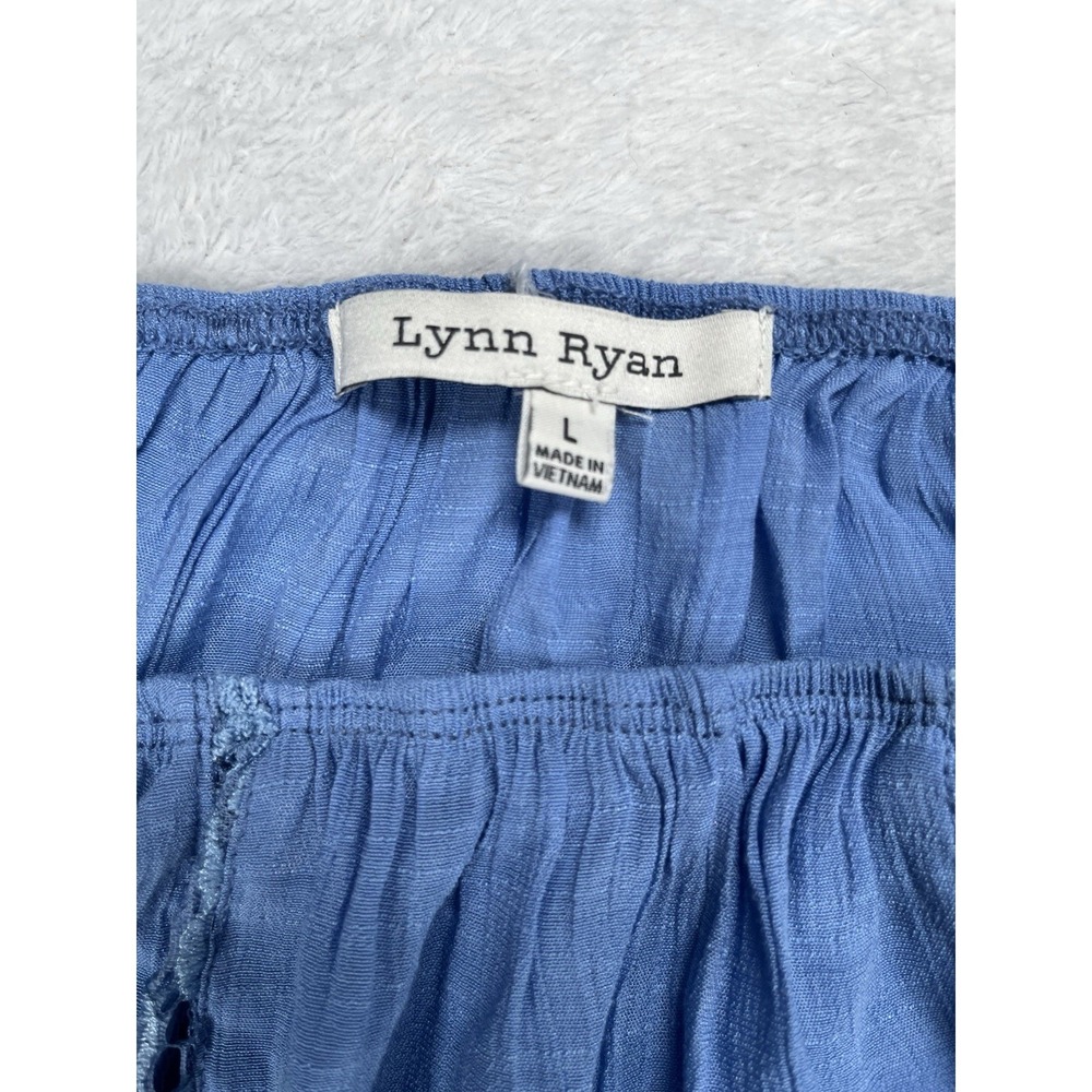 Lynn Ryan Boho Lace Top Large Blue Off Shoulder Crochet Trim Peasant Festival - Picture 2 of 8